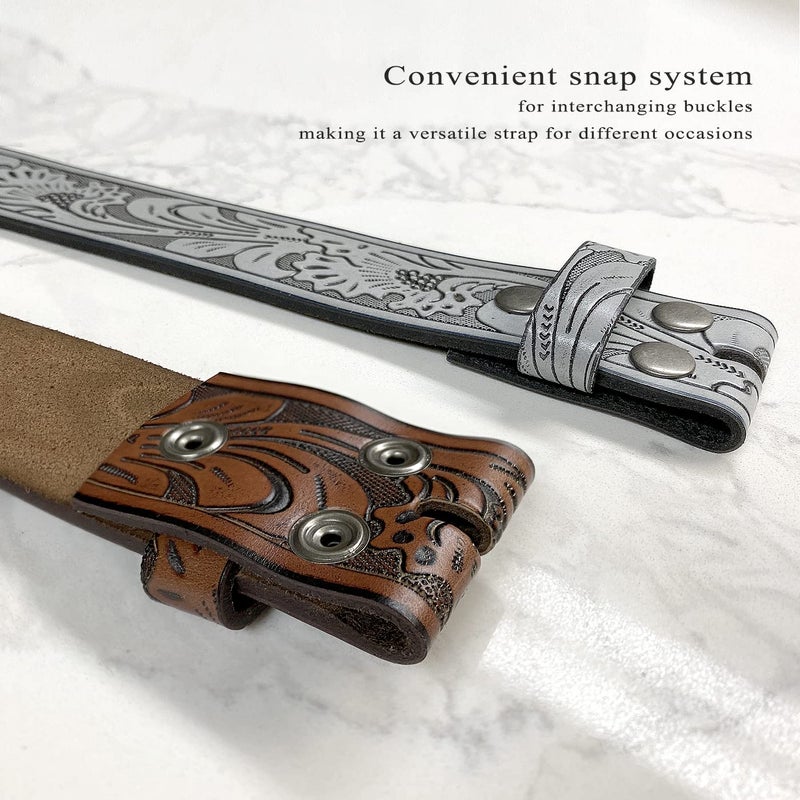 Belts.com BS220 Western Floral Engraved Embossed Tooled Genuine Leather Belt Strap w/Snaps 1 1/2" Wide (Brown, 44) - Image 4